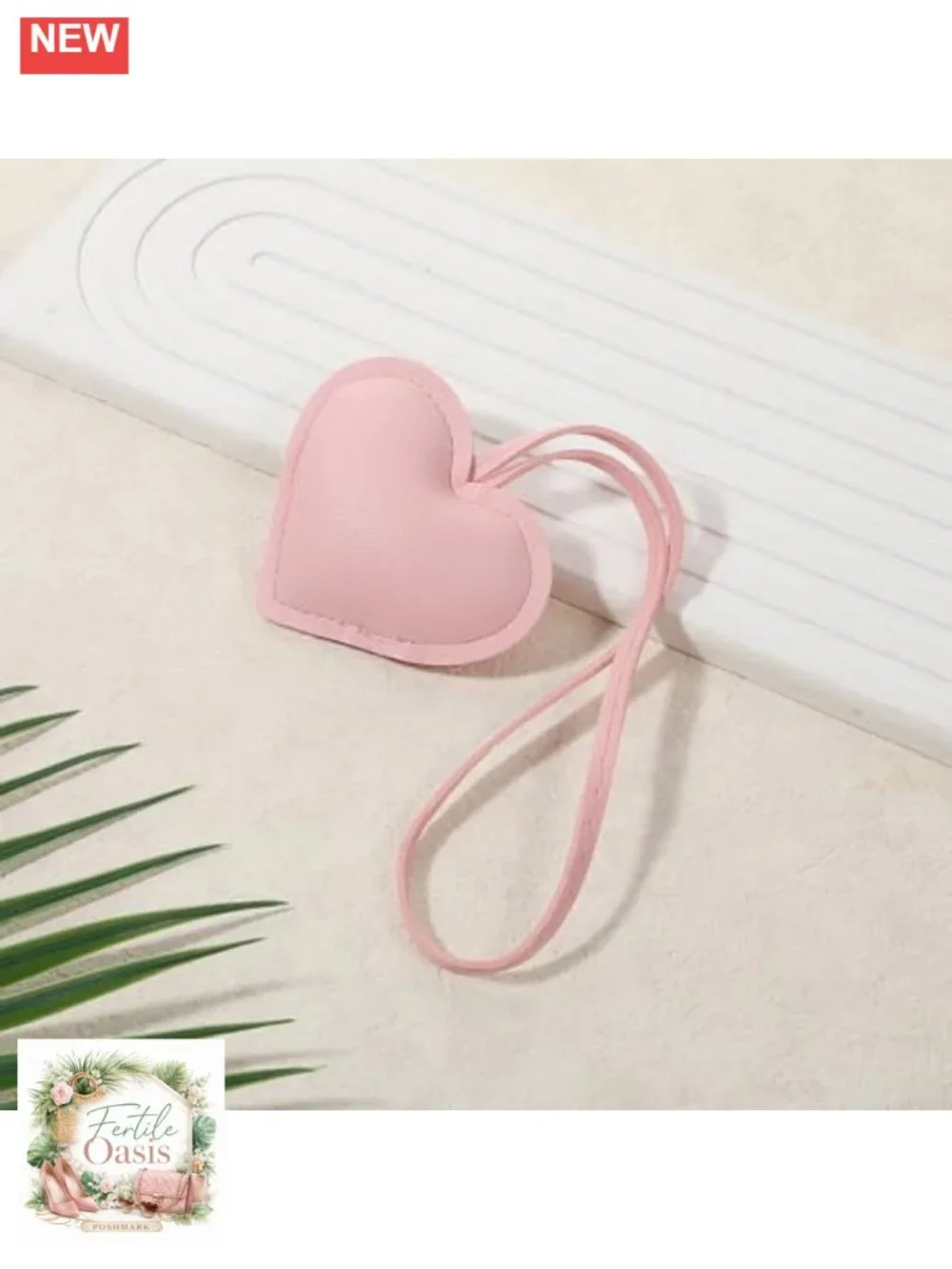 Pink Heart PU Leather Bag Charm Keychain for Women Handbag Purse Accessory